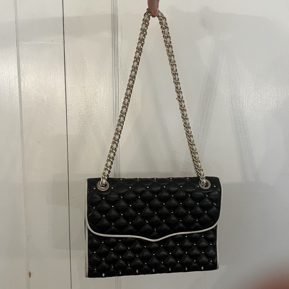 Rebecca Minkoff Black and White Quilted Studded Silver Purse