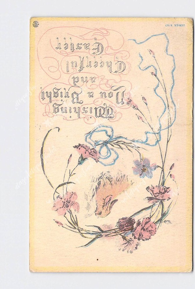 Holiday Postcard Easter Bunny Rabbit Wishing You A Bright And Cheerful Easter