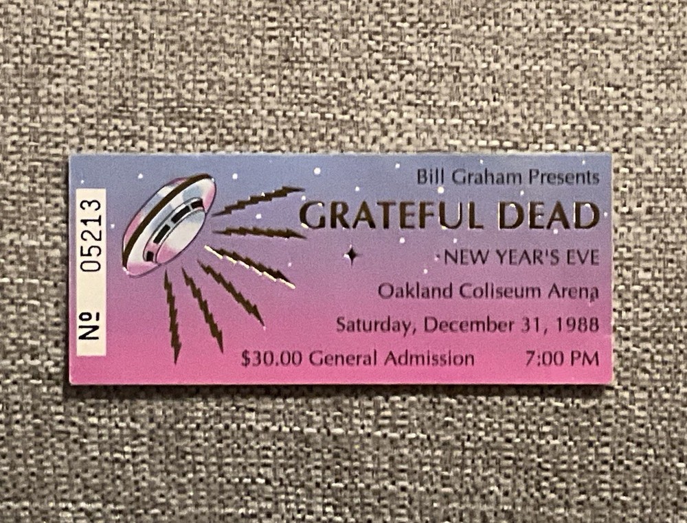 Vintage Grateful Dead 1988 NYE Ticket Stub UFO Space Ship Design MINT Condition-image