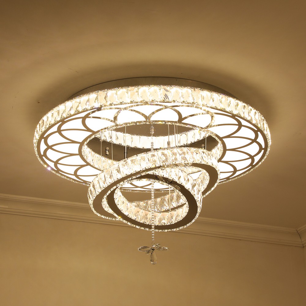 4 Lights Luxury LED Round Crystal Chandelier Modern Large Foyer Ceiling Light US