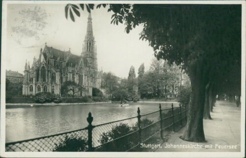 Postcard Stuttgart St. John's Church with Lake of Fire 1928 (No.9118)