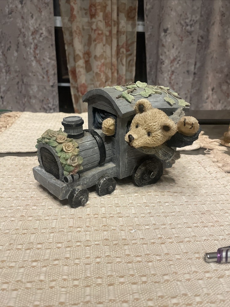 Vintage Ceramic Train Toy Featuring Adorable Bear Conductor