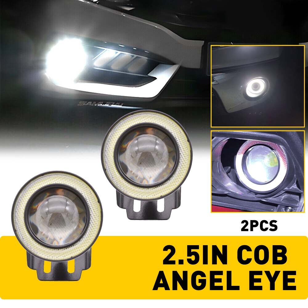 2.5Inch 6000K COB Halo Ring LED DRL Fog Lights Projector Car Angel Eyes Bulbs 2X