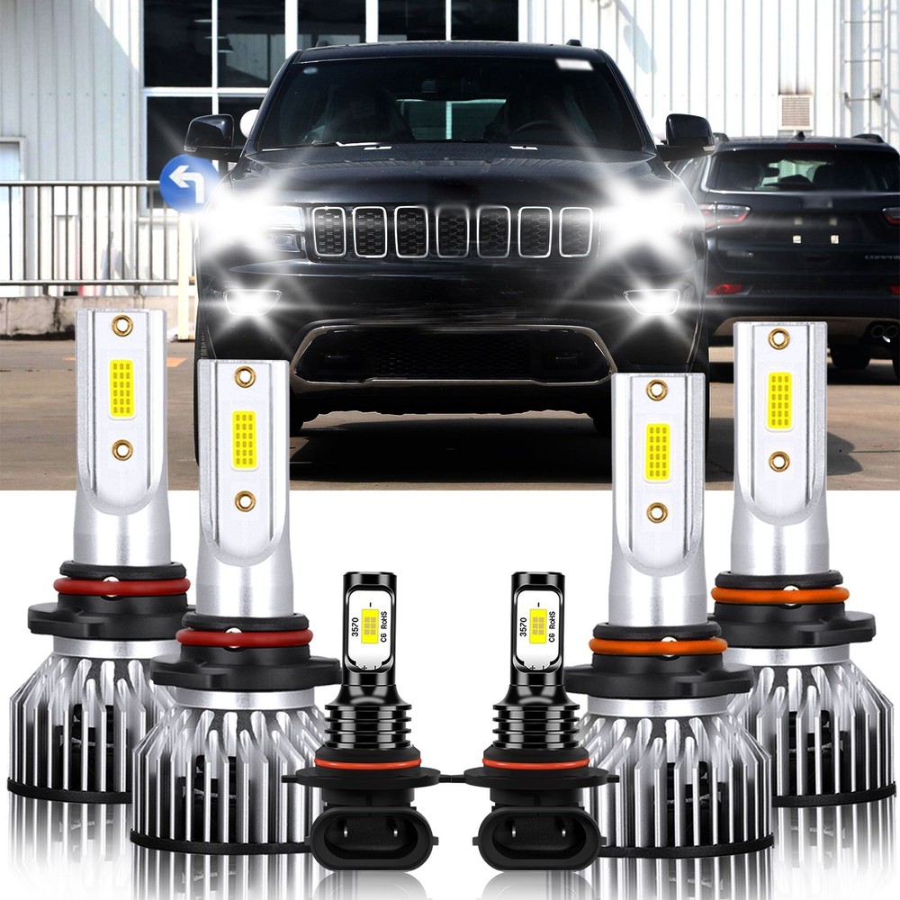 6000K LED Hi-Lo Beam Headlight Fog Light Bulbs for 1999-2010 Jeep Grand Cherokee