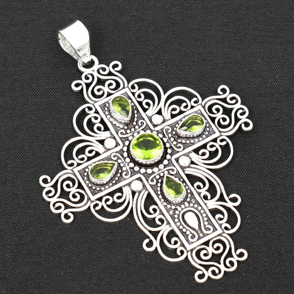 Peridot Gemstone Ethnic Handmade Cross Pendant Jewelry New Year Gift  AP-16293