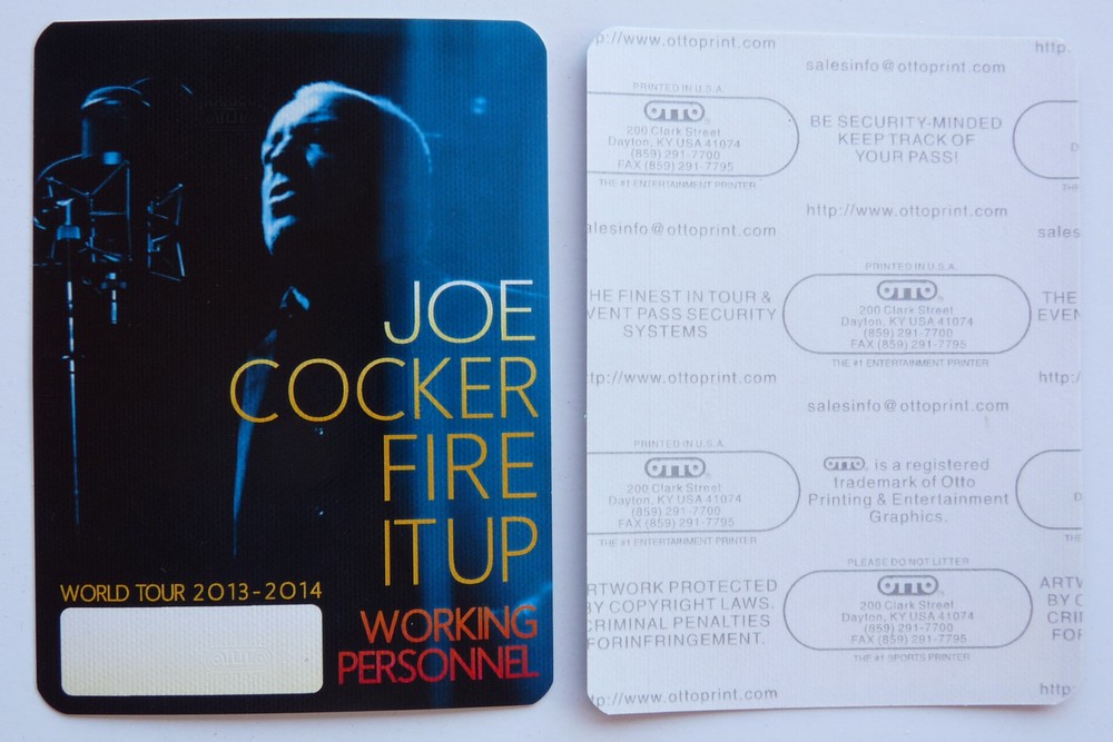 Joe Cocker 2013 2014 Fire It Up Concert Tour Blue Working Backstage Pass D21