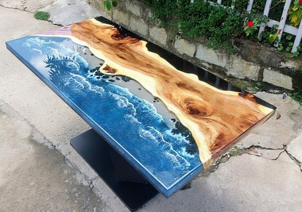 Ocean waves epoxy resin dining & Coffee table, Personalized Cyber Monday Gift-image