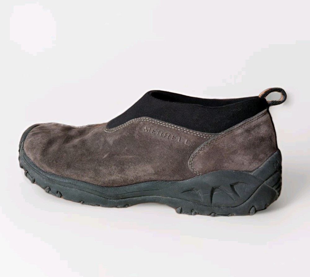 Merrell Winter Moc Slip-On Shoes for Men Size 10.5 Gunsmoke Brown Black Orange