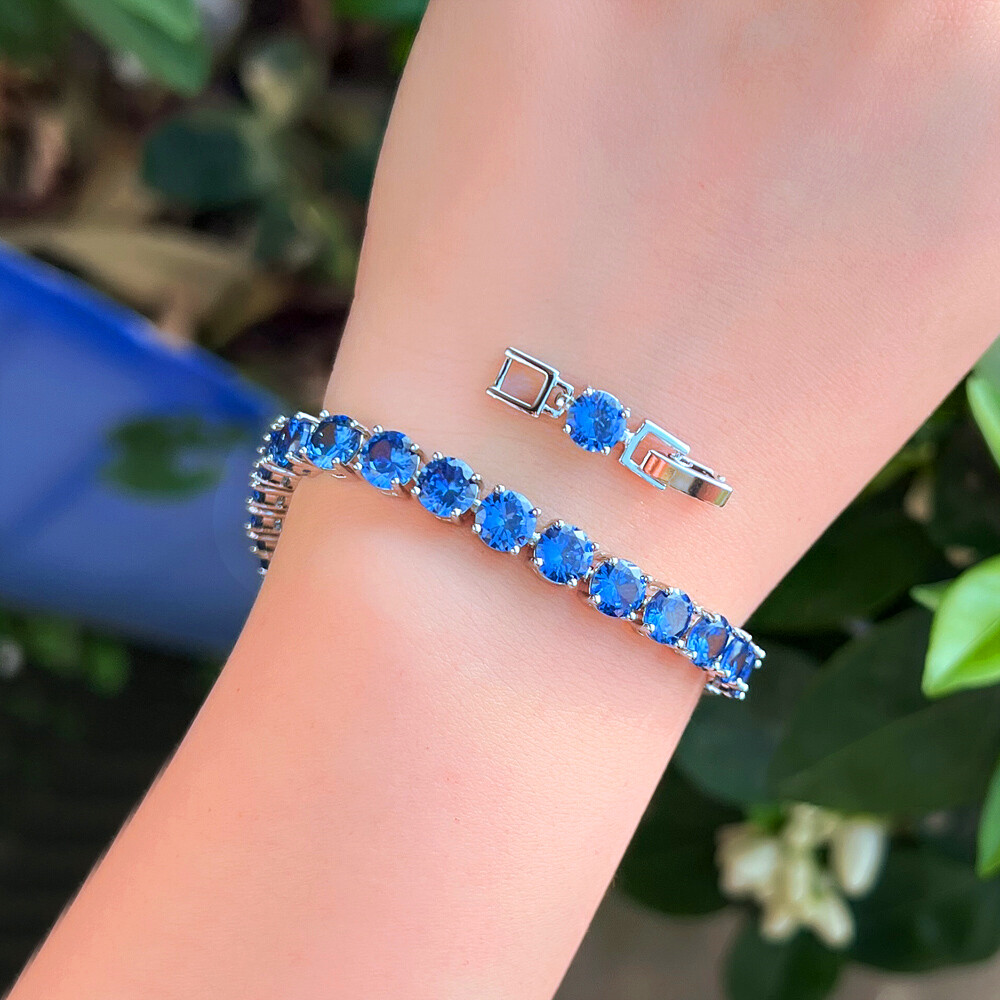 Blue Tanzanite 6mm Round Tennis Bracelet Silver Plated Jewelry for Women and Brides