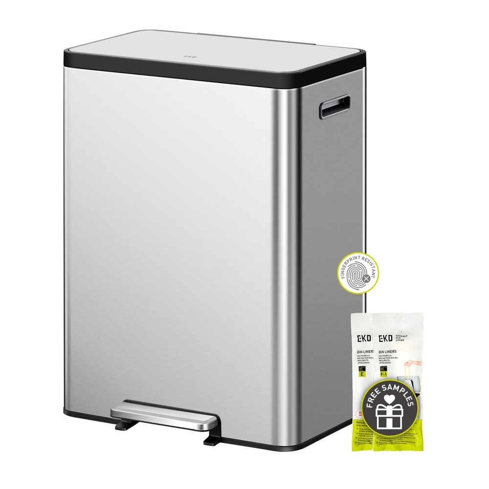 EcoCasa II 36L+24L Dual Trash Can with Recycle Bin, Stainless Steel Garbage C...