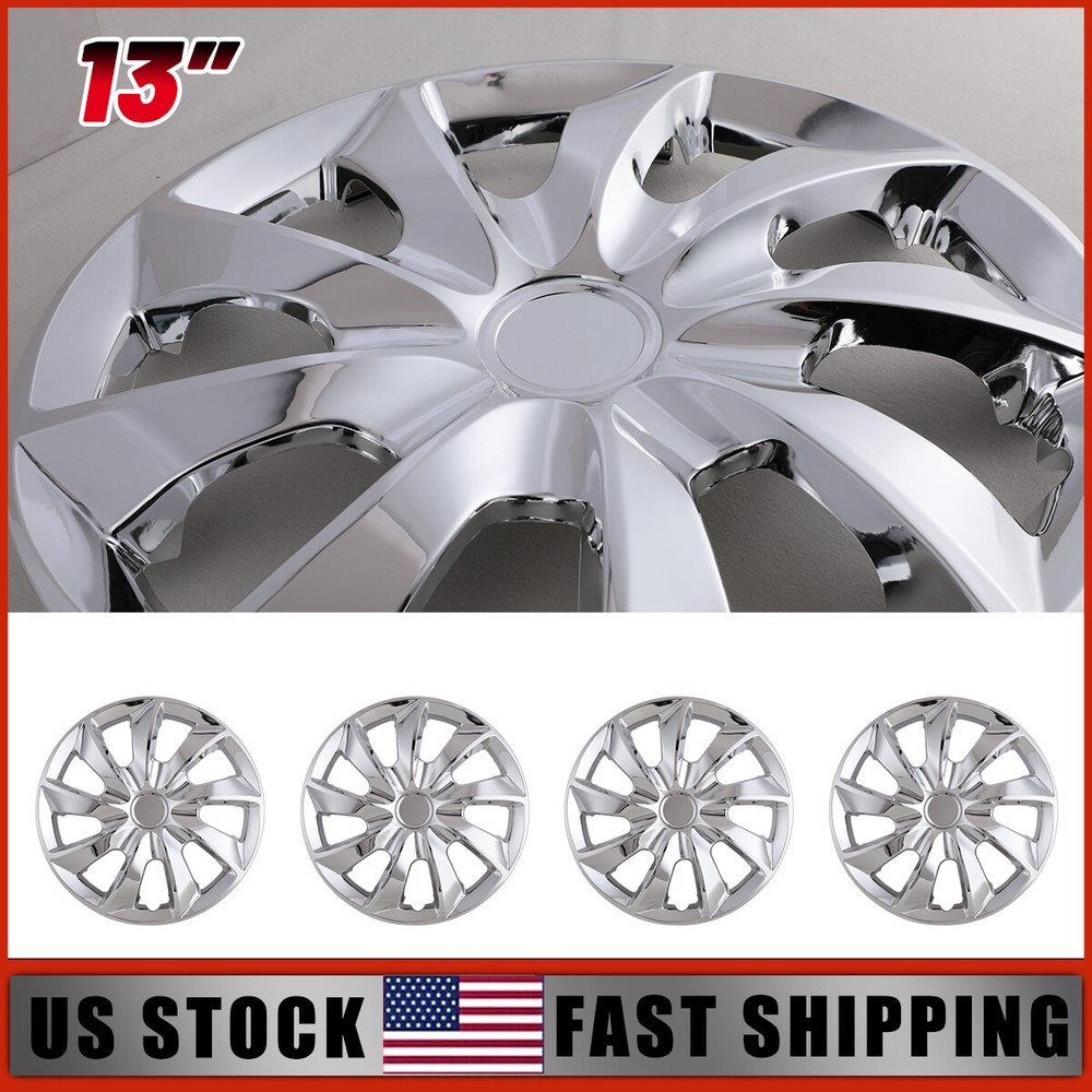 13 Inch 4Pc Chrome Snap-On Wheel Covers for R13 Tires & Steel Rims