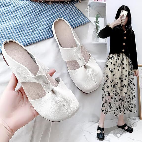 Cut Out Design Flat Mules,Flat Mules with Bow,Women's Hollow Out Flats Mules