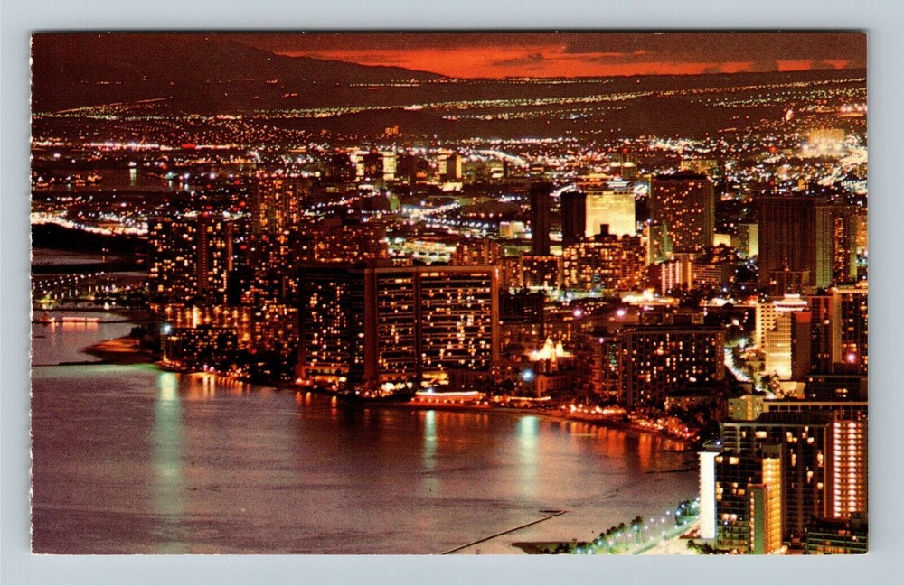 Waikiki, HI-Hawaii, Waikiki Beach, Downtown Honolulu, Vintage Postcard