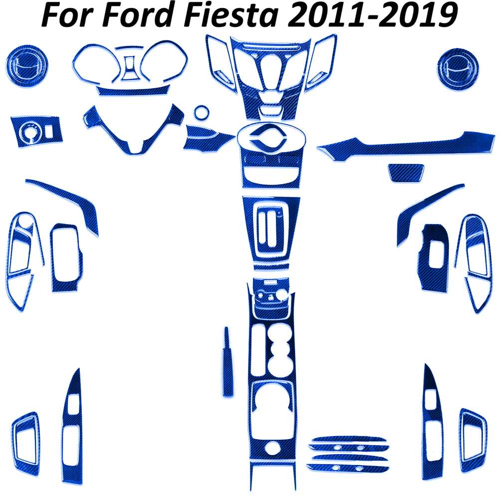 70Pcs Blue Carbon Fiber Full Kits Interior Cover Trim For Ford Fiesta 2011-2019
