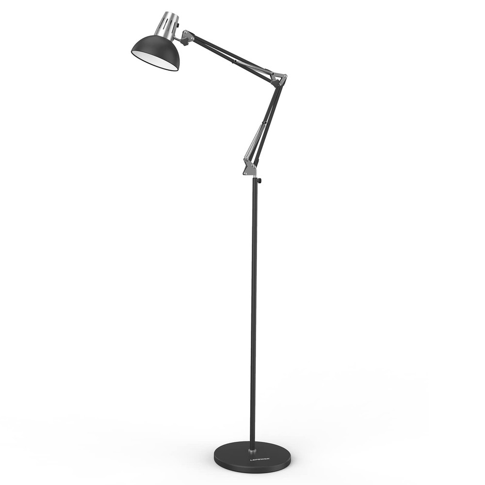 Industrial Swing Arm Floor Lamp with Heavy Metal Base & Adjustable Shade  