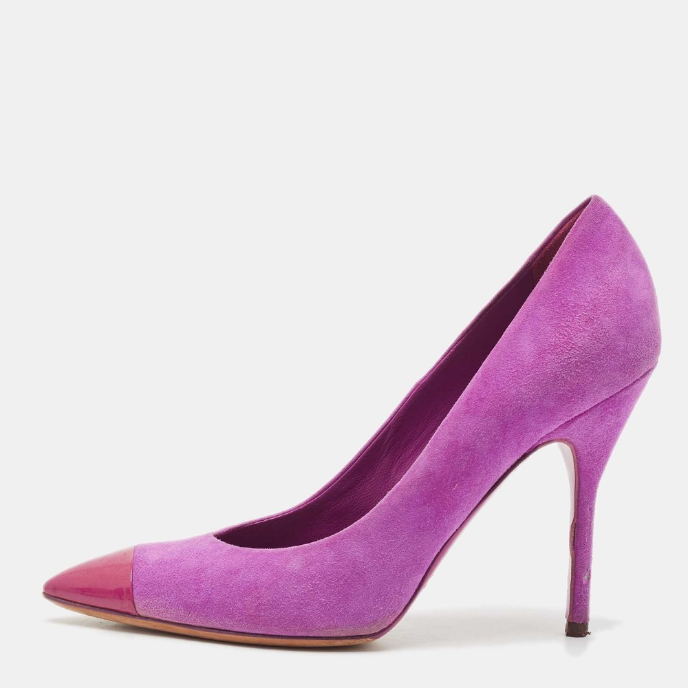 Yves Saint Laurent Pink Purple Suede Patent Pointed Toe Pumps Size 38
