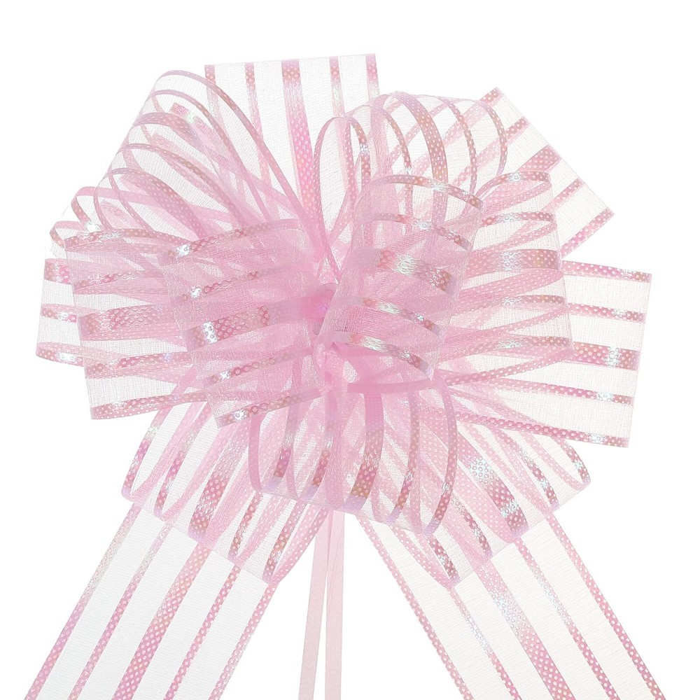 15pcs 6 Inch Light Pink Organza Pull Bows for Wedding Gift Wrapping Baskets