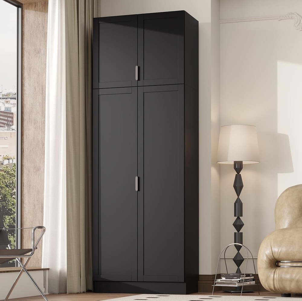 Modern 4-Tier Black Storage Cabinet & Tall Bookcase