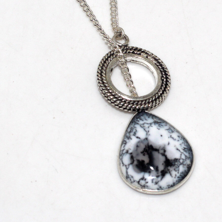 925 Silver Plated Dendritic Opal Jewellery Necklace Handmade Size 19