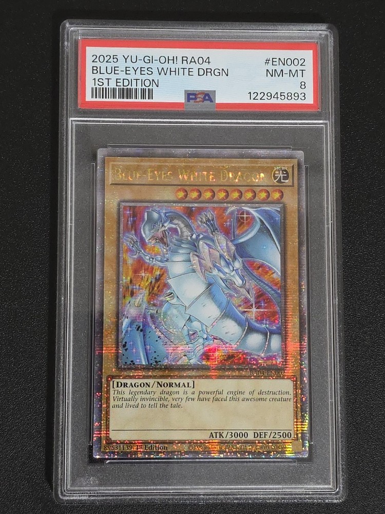 Blue-Eyes White Dragon (New Art) (Quarter Century Secret Rare) RA04-EN002 Quarter Century Stampede 1st Edition