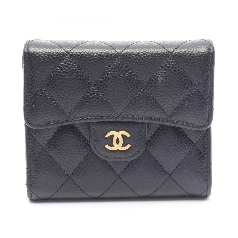 CHANEL Classic Small Tri-fold Calfskin Wallet Black GHW A82288 Pre-Owned