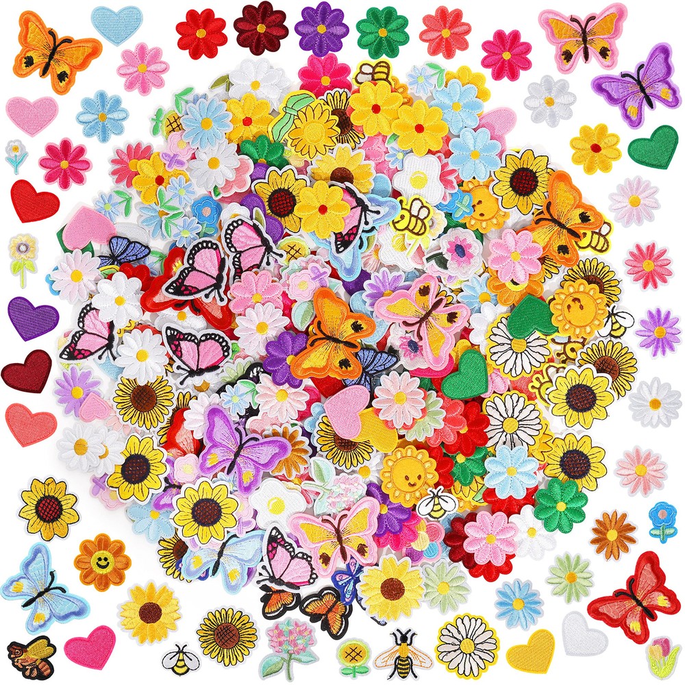120PCS Cute Flower Heart Iron-On Patches for Clothing DIY Embellishment