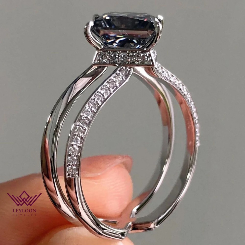 Kite Cut Halo Bead Set Gray Moissanite 950 Platinum Ring