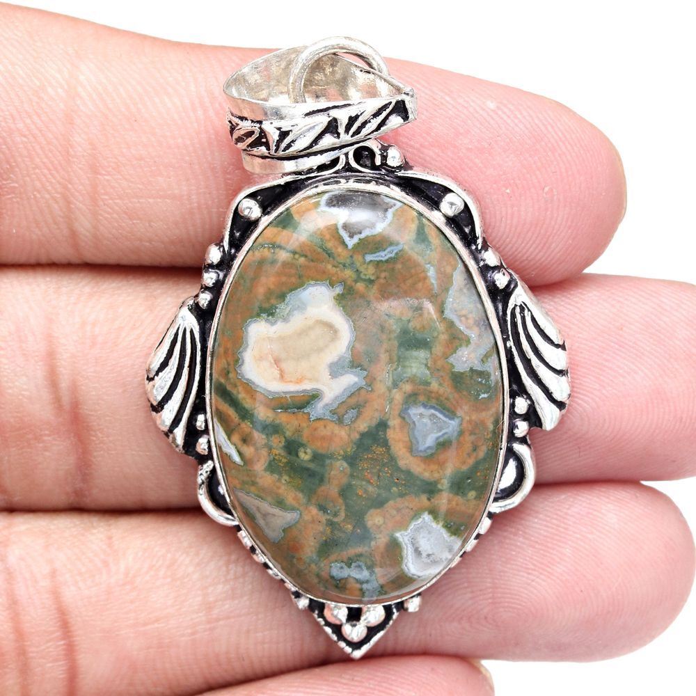 Rainforest Jasper Pendant Silver Jewelry Gift for Mother's Day 2.25 Inch