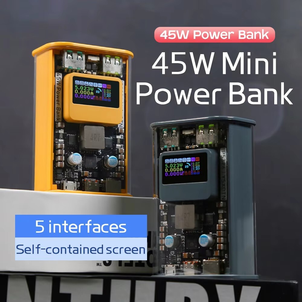 PD 45W Portable Charger power bank with display & 4 interfaces Phone charger
