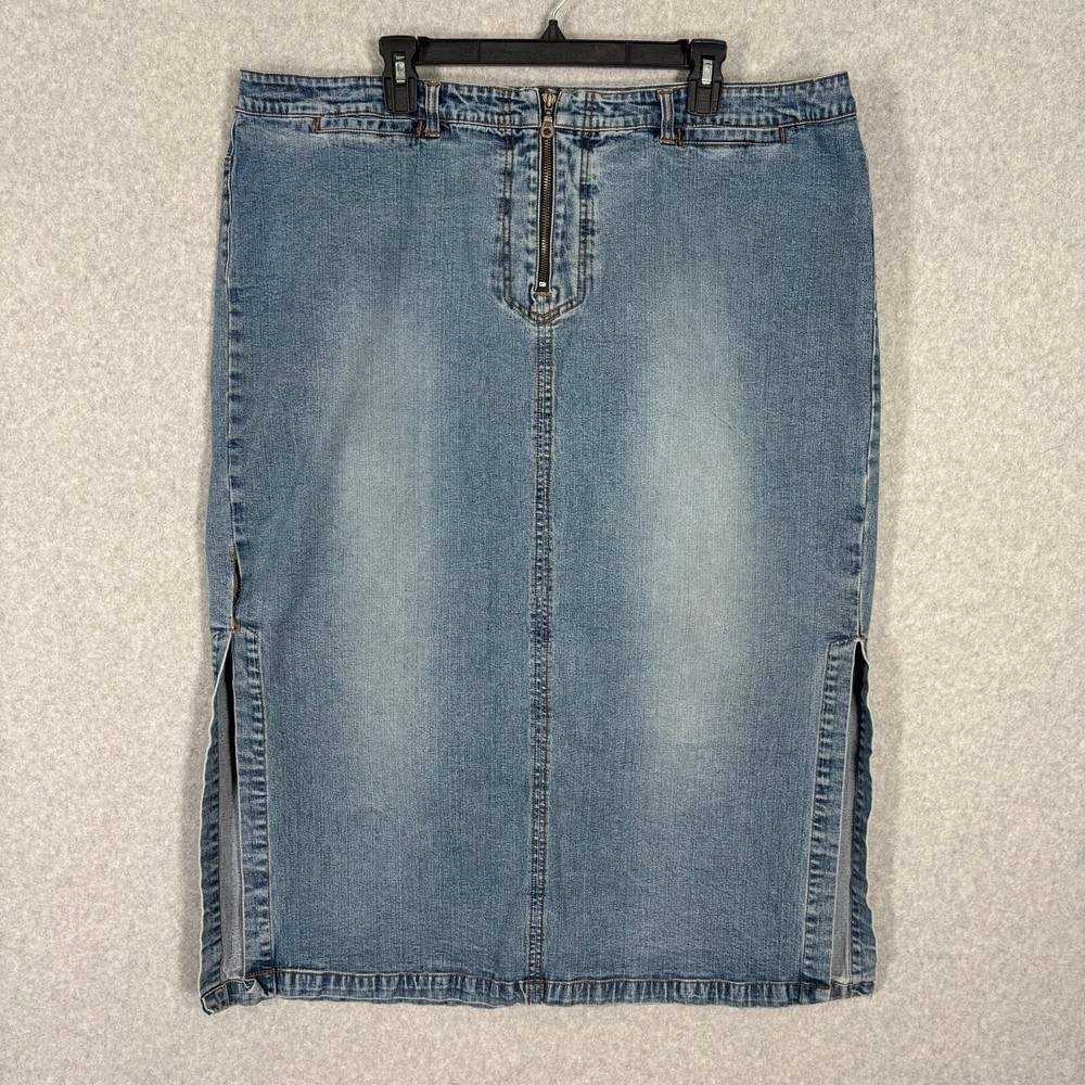90s Y2K Venezia Midi Jean Skirt Size 24 Denim Zippers Farmhouse Cottage READ