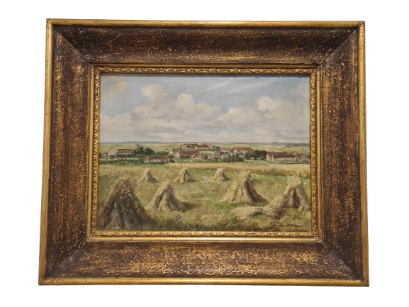 H. Heuser Wintzen oil painting Oberursel landscape wooden frame 55x45cm