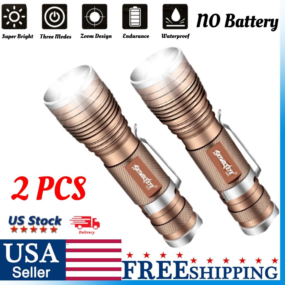 2 Pack 990000LM Super Bright LED Flashlight Zoom Mini Portable Working Torch