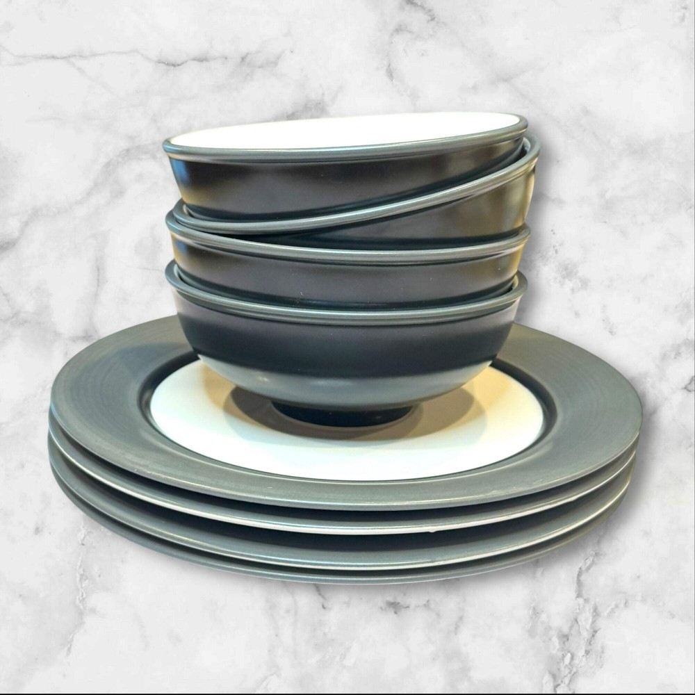 Pfaltzgraff Empire 8pc Dinnerware Set Black White Like New