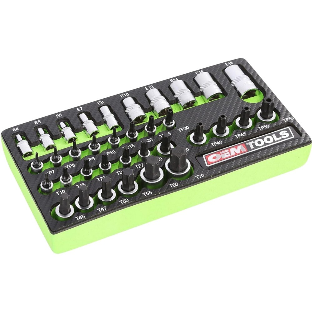 35 Piece Socket Set Chrome Finish EVA Foam Organizer Torx Star Tamper Proof