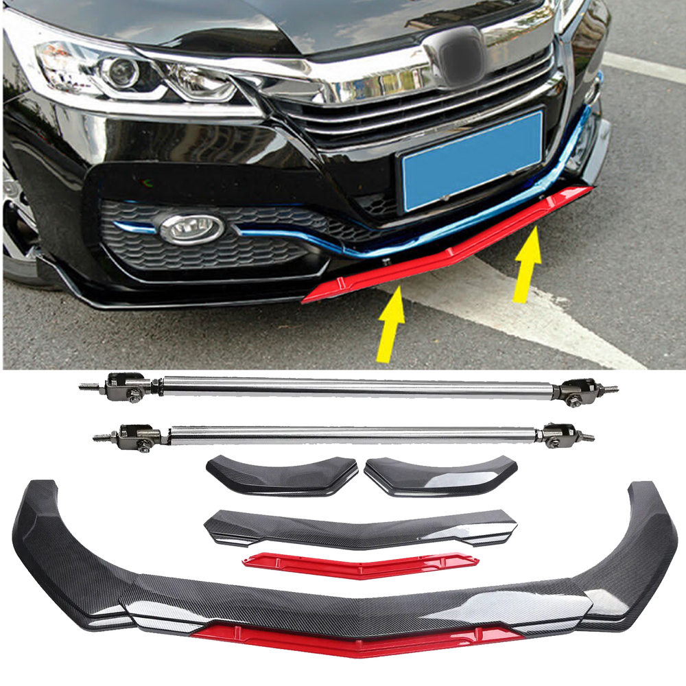 Carbon Fiber Front Bumper Lip Spoiler Splitter Strut Rod for Honda Accord