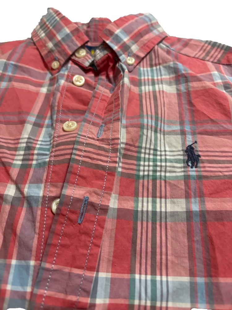 Ralph Lauren Boy's Button Down Shirt Size 8 Red Blue Plaid Long Sleeve Classic