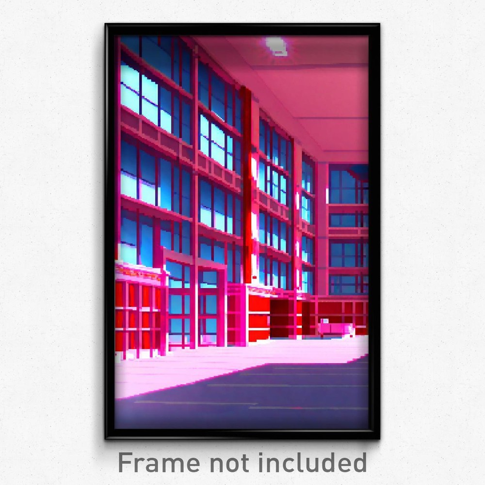 Pixel Art Poster - Red School (8 Bit Psychedelic Trippy Weird Video Game Print)