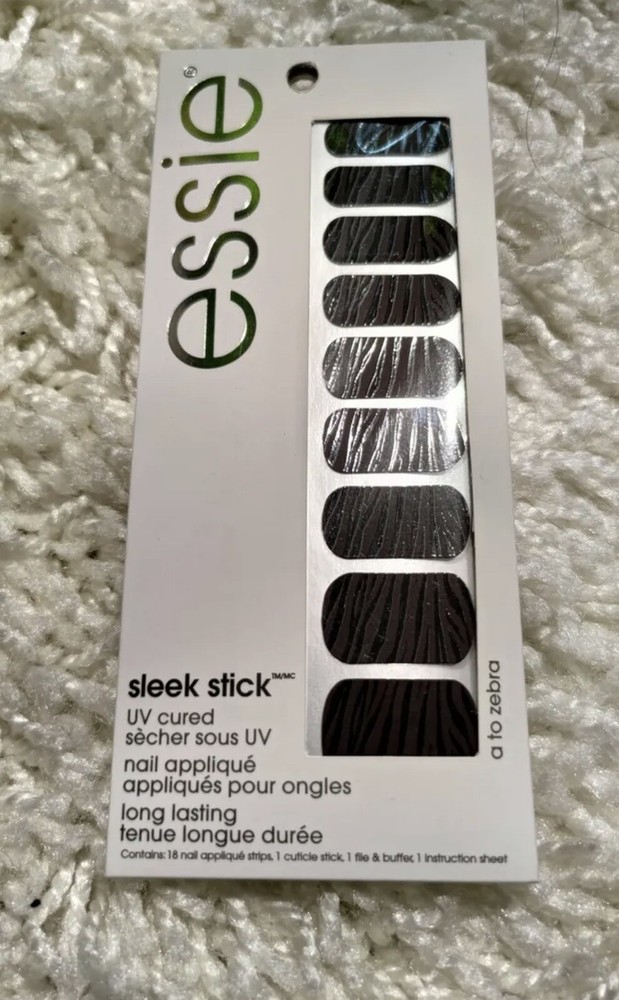 NIP 3x Essie Sleek Stick UV Cured Nail Appliques - a to zebra print Brown Black