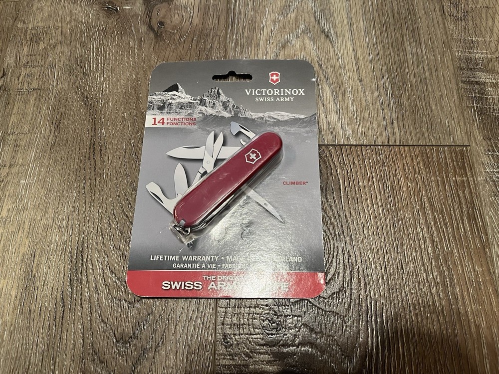 Victorinox Swiss Army Climber Pocket Knife with Red Scales and Multi-Tools