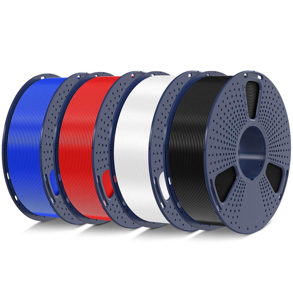 SUNLU PLA+2.0 3D Printer Filament Bundle, 4KG 4KG, 1kg*4 Black+white+blue+red