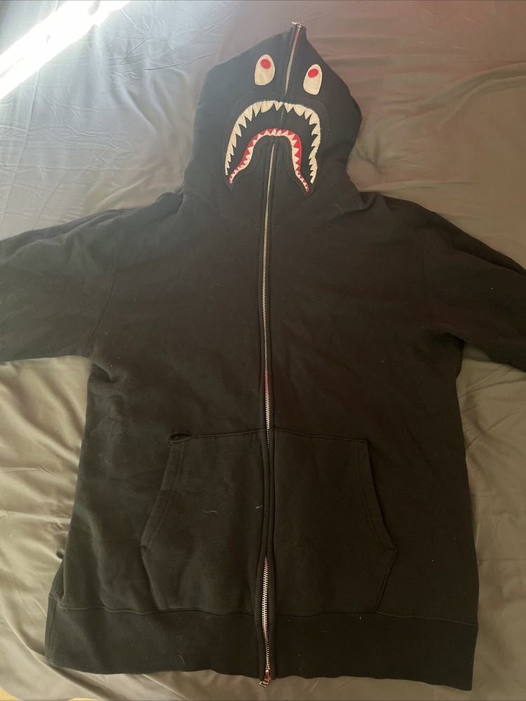 A BATHING APE SHARK FULL ZIP HOODIE (BLACK) SZ XXL