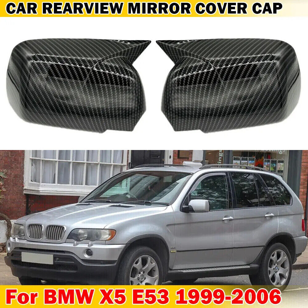 For BMW X5 E53 1999-2006 Rearview Side Mirror Cover Wing Cap Trim Add on Carbon