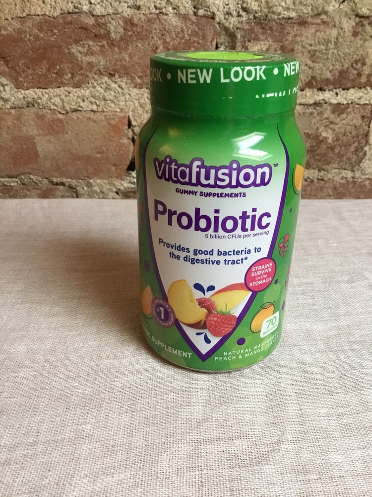 Vitafusion Probiotic Gummy Supplements, Raspberry, Peach Mango 70 Count 04/25