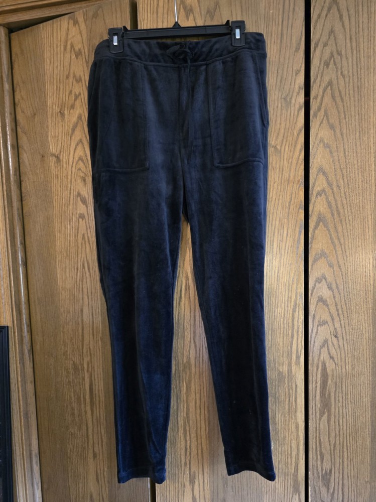 Time and Tru Black Velour Drawstring Pants with Patch Pockets Size Women’s M 8-10 Preowned