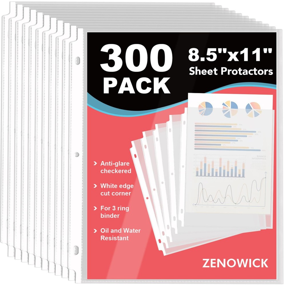 300 Pack Sheet Protectors 8.5 x 11 inch Page Protectors for 3 Ring Binder, Pl...