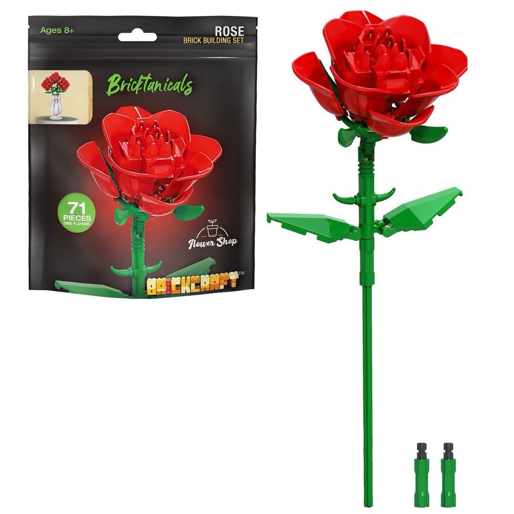 Brickcraft Bricktanicals RED ROSE Flower Brick Building Kit 71 Pieces NEW