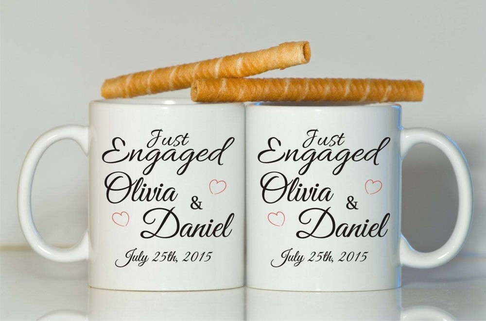 Custom Just Engaged Mugs - Personalized Engagement Gift Ceramic Mug