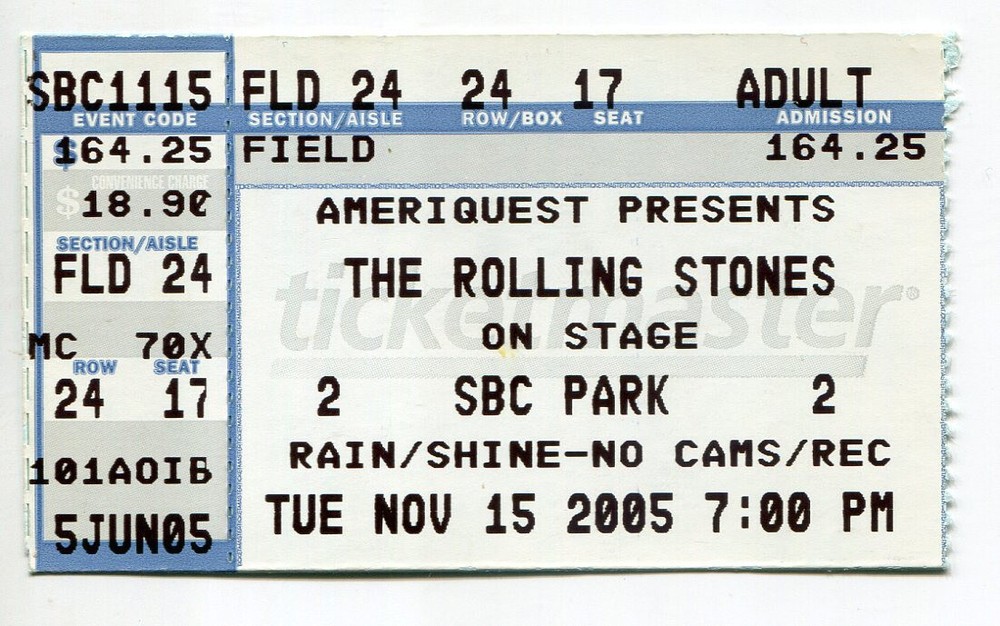 Vintage 2005 Rolling Stones Metallica Everclear Concert Ticket Stub San Fran CA