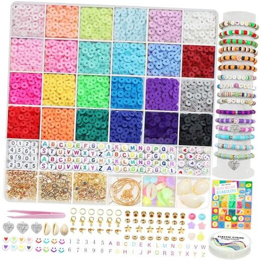 Clay Beads Bracelet Making Kit,24 Color DIY Flat Preppy Beads for 6600+PCS
