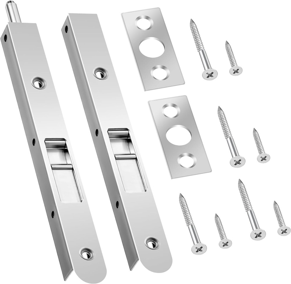 2 Pack Flush Bolt for Double Door, 7 Inch Heavy Duty Chrome Plating Flush Lat...
